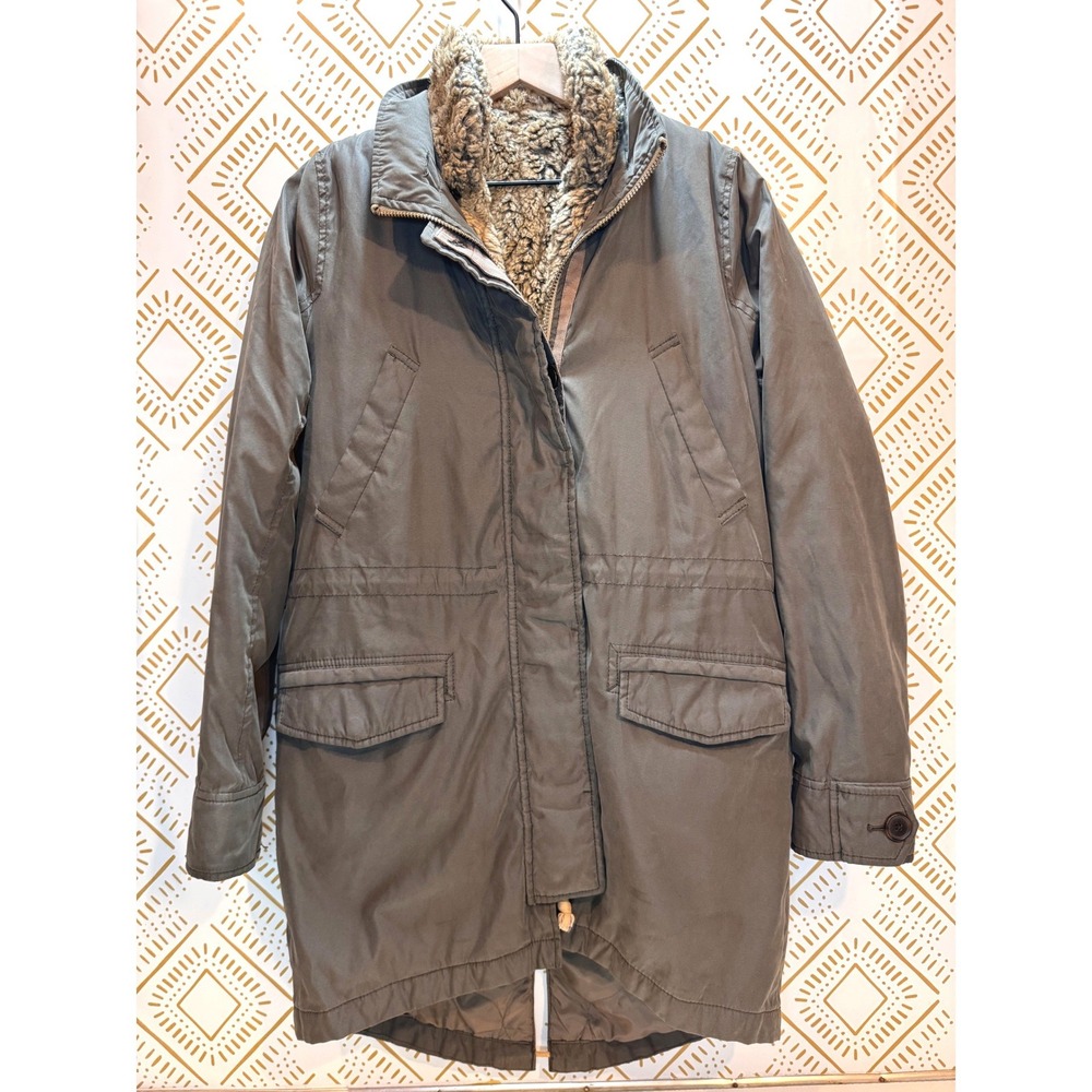 A & F Olive Green Utility Coat Faux Fur Lining Vest Military Gorpcore Winter